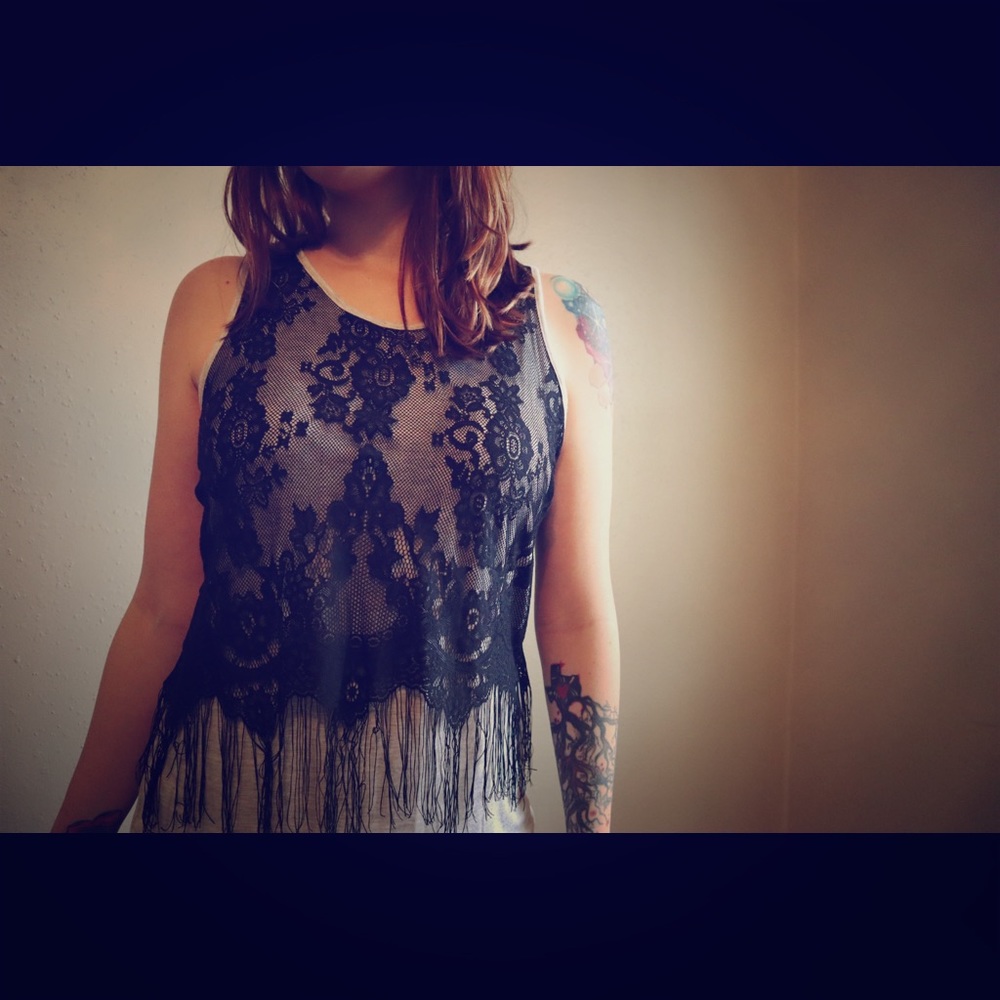 Black and grey lace tank